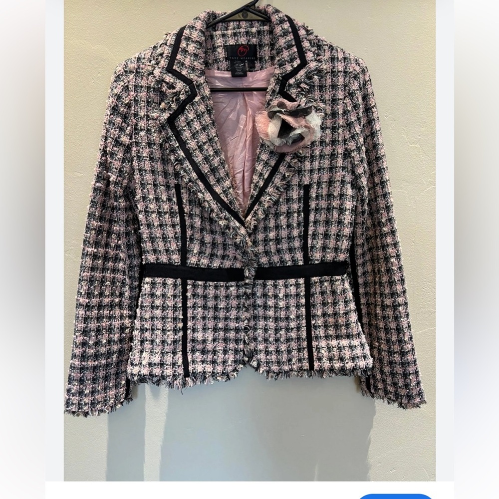 True Meaning Pink and Black Tweed Blazer small peplum